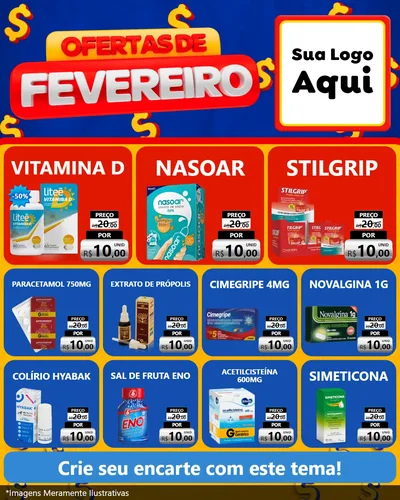 Modelo de Rede Social para Feed Instagram com o tema Ofertas de Fevereiro para Farmácia