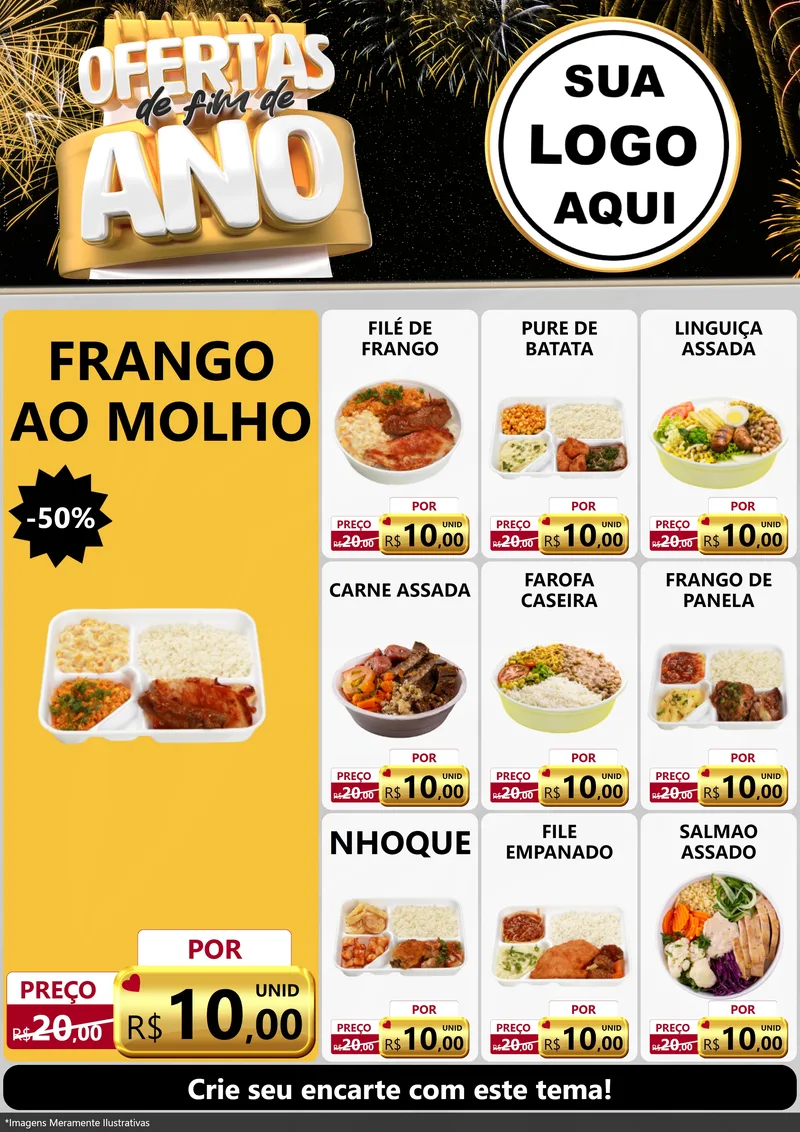 Modelo de Encarte para Encarte A4 Vertical com o tema Ofertas de Fim de Ano para Restaurante