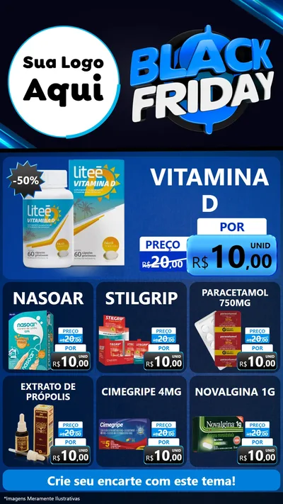 Modelo de Rede Social para Stories com o tema Black Friday para Farmácia