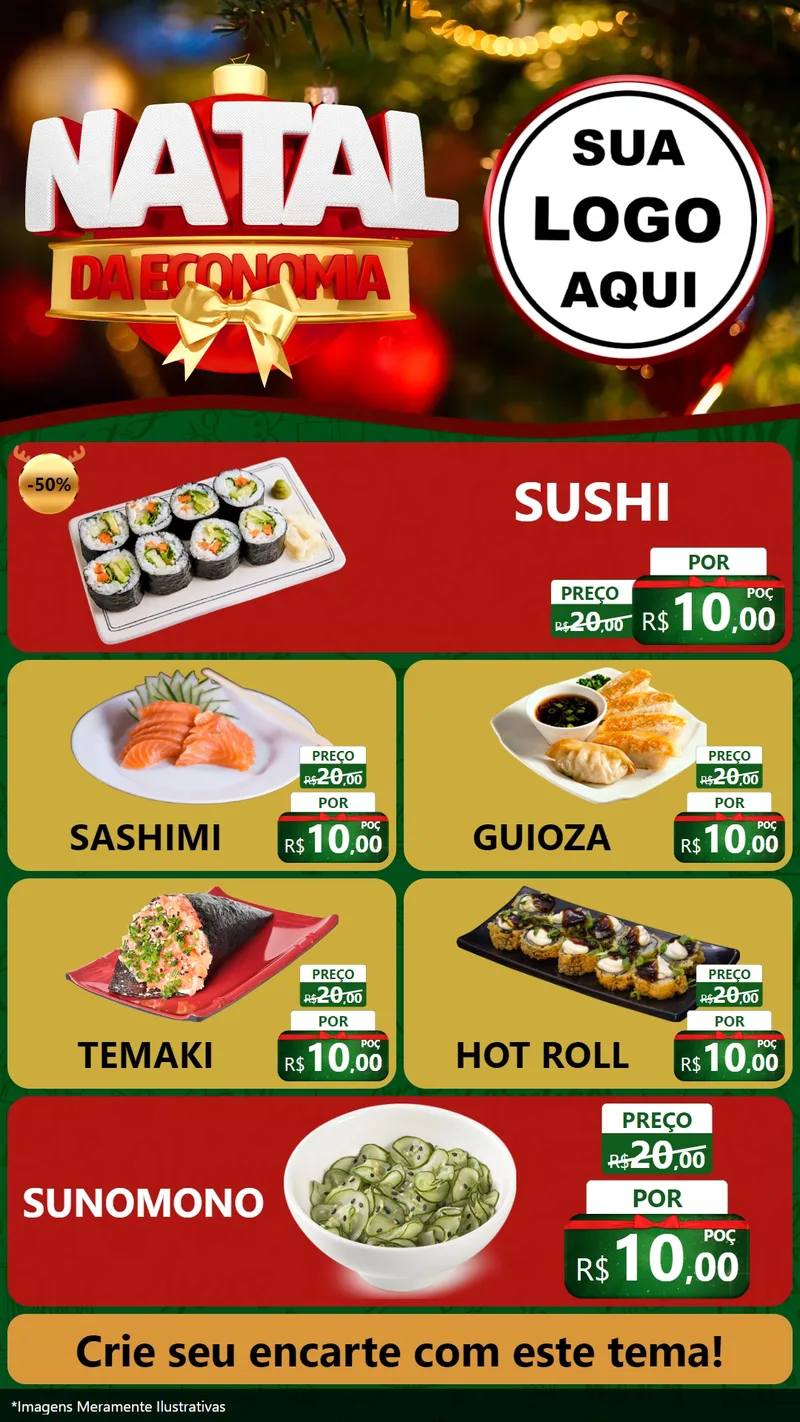 Modelo de TV para TV Vertical com o tema Natal da Economia para Comida japonesa