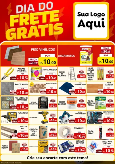 Modelo de Encarte para Encarte A4 Vertical com o tema Dia do Frete Grátis para Material para Construção