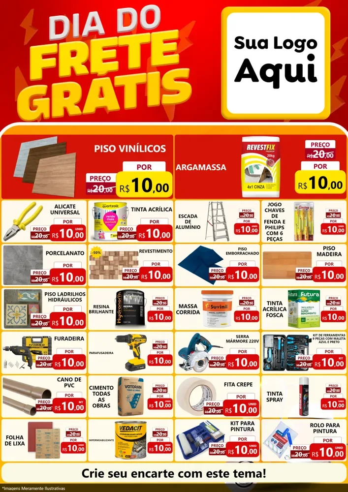 Modelo de Encarte para Encarte A4 Vertical com o tema Dia do Frete Grátis para Material para Construção