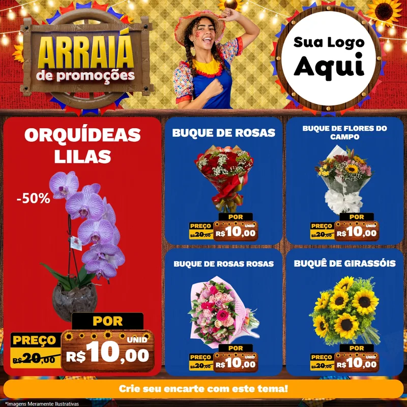 Modelo de Rede Social para Feed Facebook com o tema Arraiá de Promoções para Floricultura e jardim