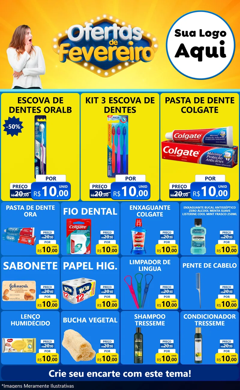 Modelo de Encarte para Encarte Grande com o tema Ofertas de Fevereiro para Higiene Pessoal