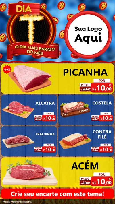 Modelo de TV para TV Vertical com o tema Dia T - O Dia Mais Barato Do Mês para Açougue
