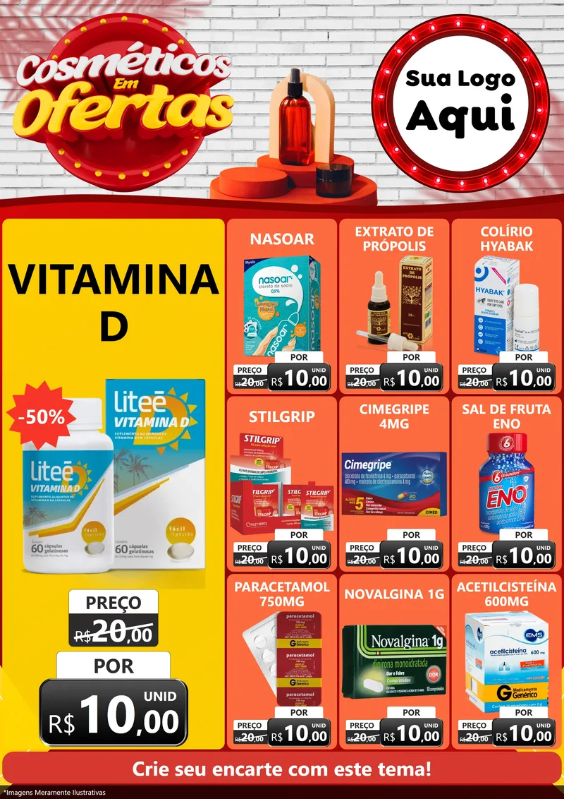 Modelo de Encarte para Encarte A4 Vertical com o tema Cosméticos em Ofertas para Farmácia