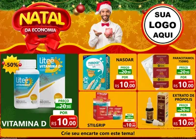 Modelo de Encarte para Encarte A4 Horizontal com o tema Natal da Economia para Farmácia