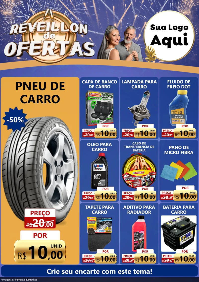 Modelo de Encarte para Encarte A4 Vertical com o tema Réveillon de Ofertas para Auto peças