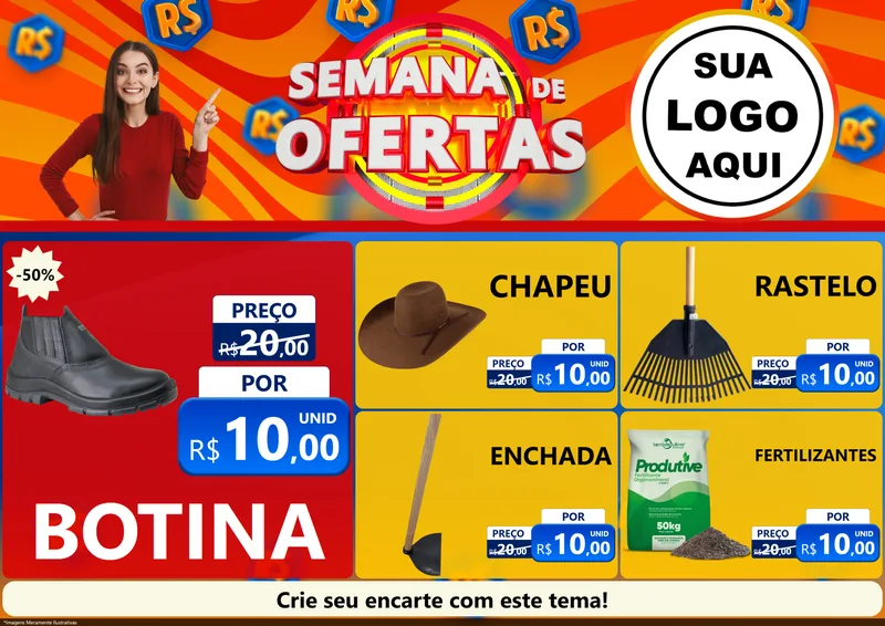 Modelo de Encarte para Encarte A4 Horizontal com o tema Semana de Ofertas para Agropecuária
