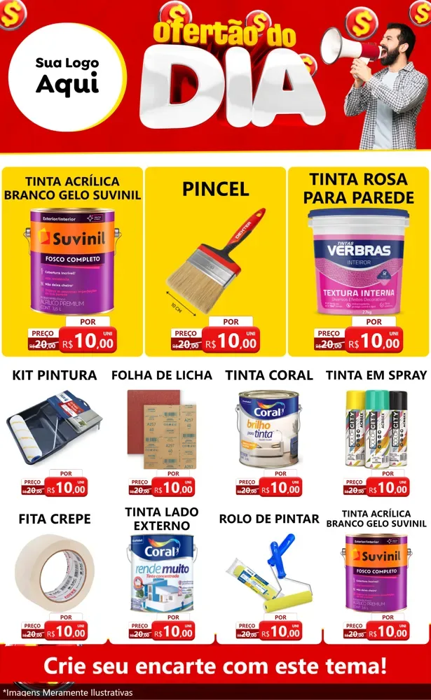 Modelo de Encarte para Encarte Grande com o tema Ofertão do dia para Tintas e Ferramentas