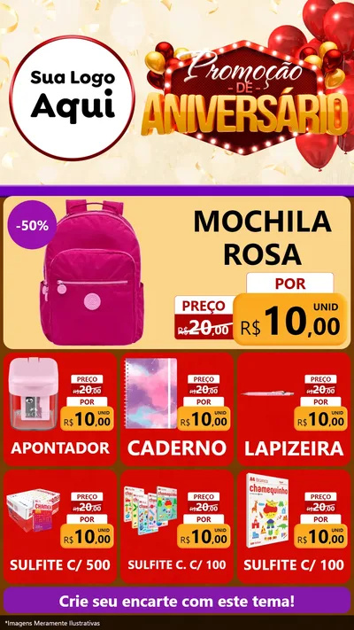 Modelo de Rede Social para Stories com o tema Promoção de Aniversário para Papelaria