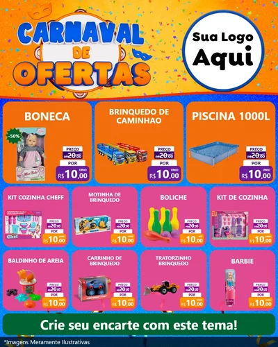 Modelo de Rede Social para Feed Instagram com o tema Carnaval de Ofertas para Brinquedos