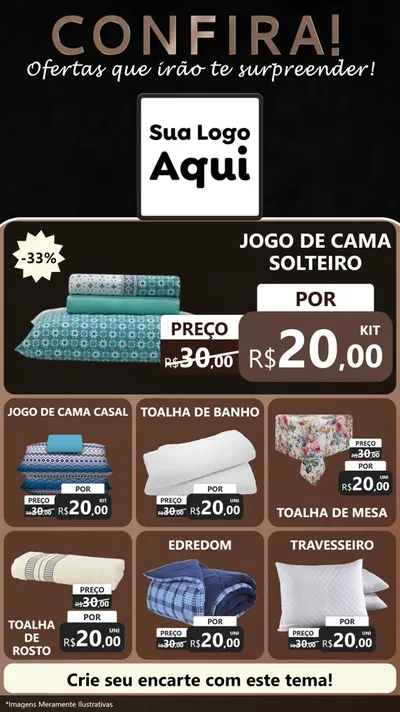 Modelo de Rede Social para Stories com o tema Confira! Ofertas que irão te surpreender! para Cama, Mesa e Banho