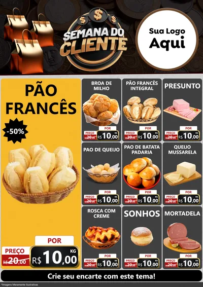 Modelo de Encarte para Encarte A4 Vertical com o tema Semana do Cliente para Padaria