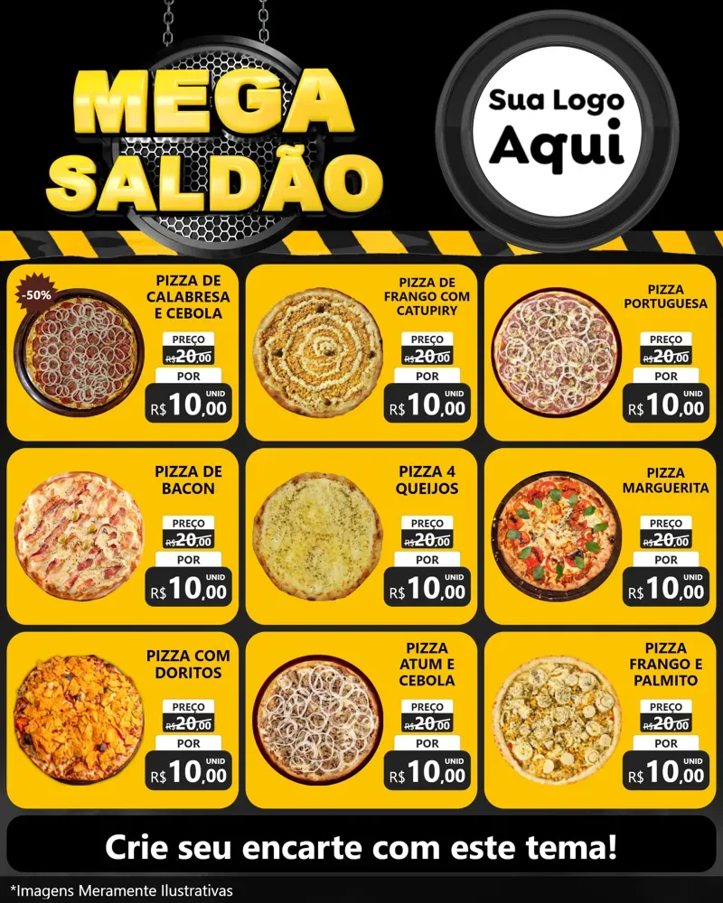 Modelo de Rede Social para Feed Instagram com o tema Mega Saldão para Pizzaria