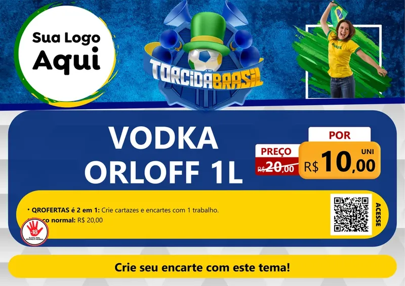 Modelo de Cartaz para Cartaz A4 Horizontal com o tema Torcida Brasil - Copa para Distribuidora de bebidas