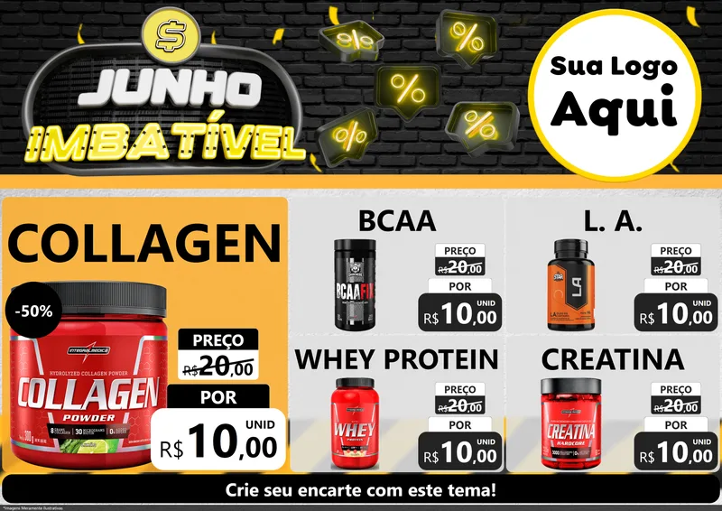 Modelo de Encarte para Encarte A4 Horizontal com o tema Junho Imbatível para Suplementos alimentares