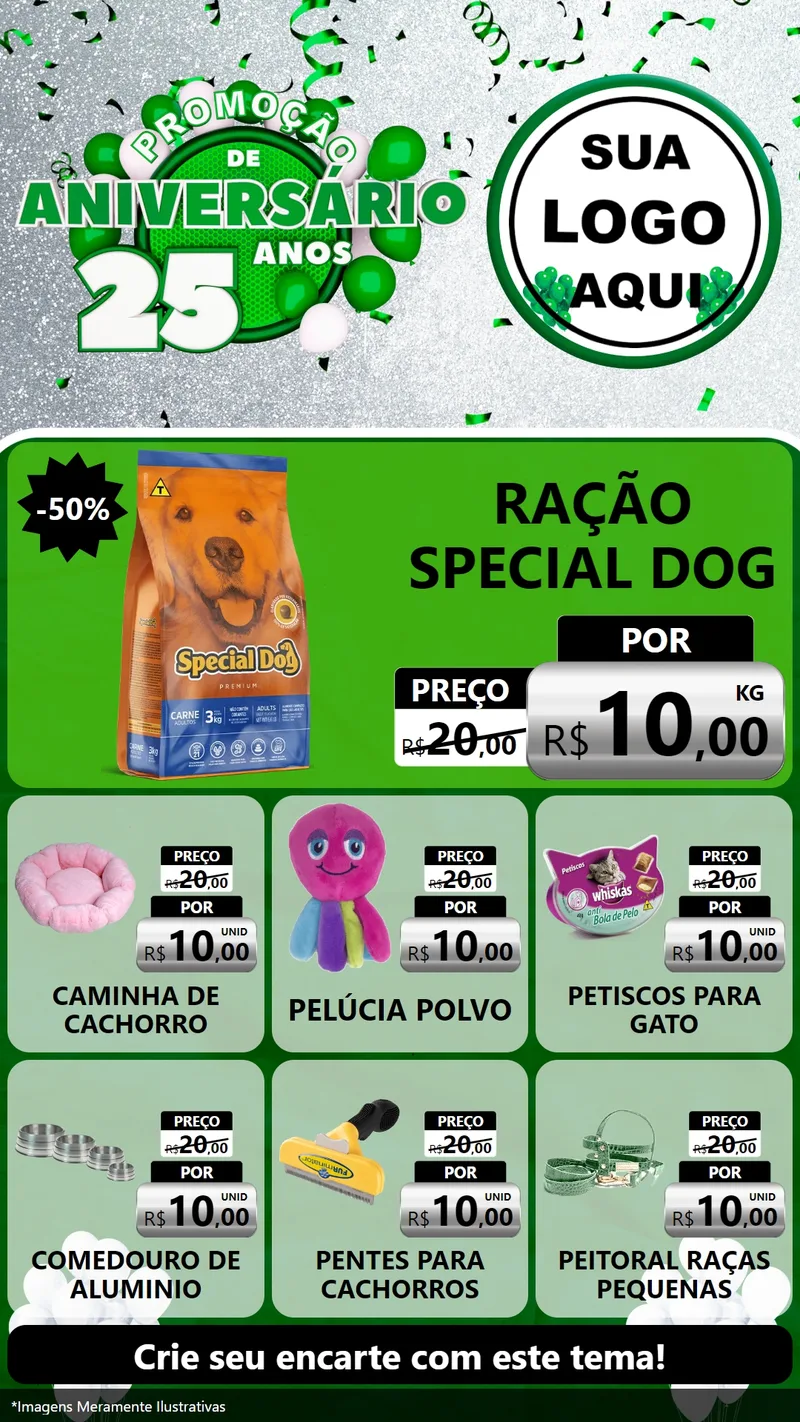 Modelo de Rede Social para Stories com o tema Promoção de Aniversário - 25 Anos para Pet Shop