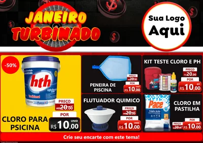 Modelo de Encarte para Encarte A4 Horizontal com o tema Janeiro Turbinado para Produtos para Piscina