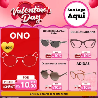 Modelo de Rede Social para Feed Facebook com o tema Valentine's Day para Óticas