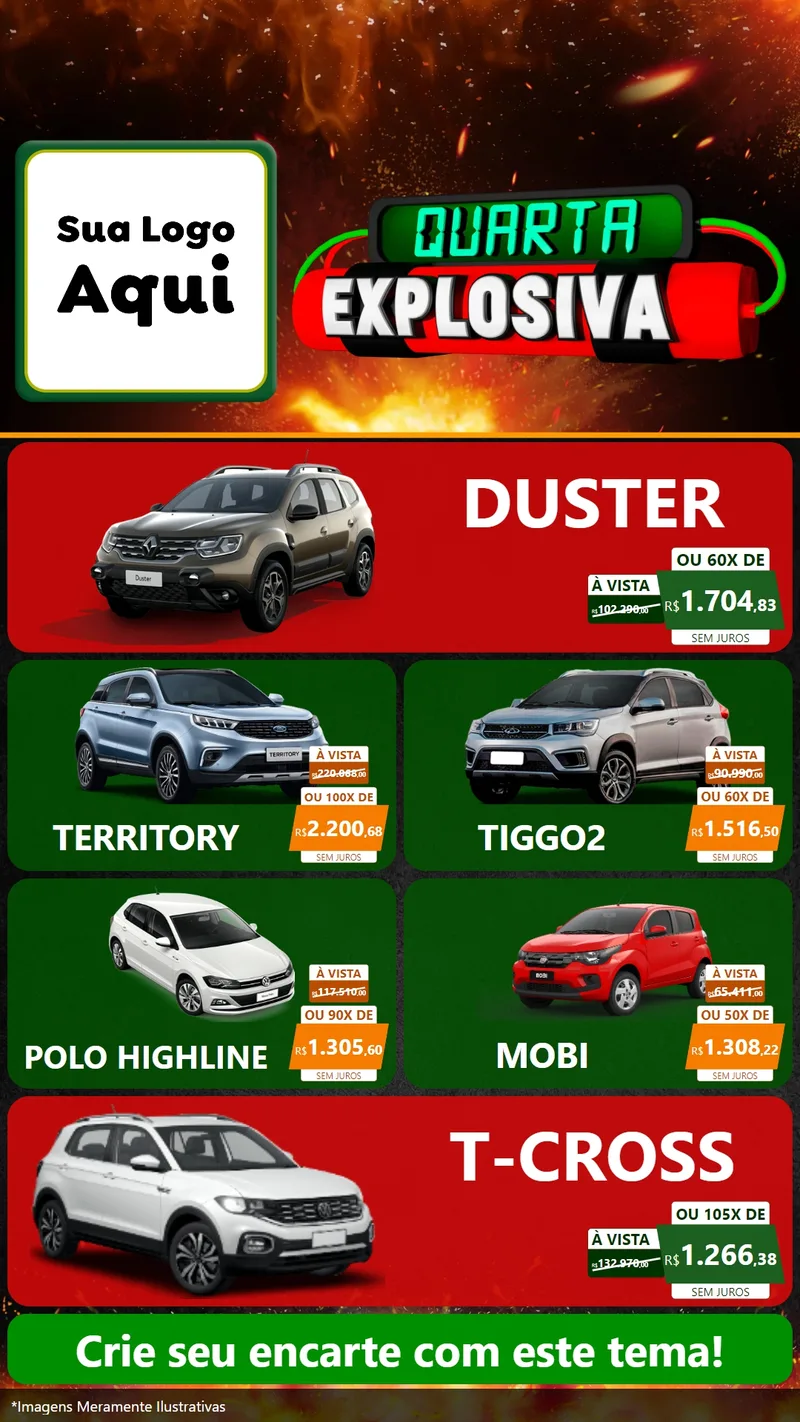 Modelo de TV para TV Vertical com o tema Quarta Explosiva para Concessionaria de Carros