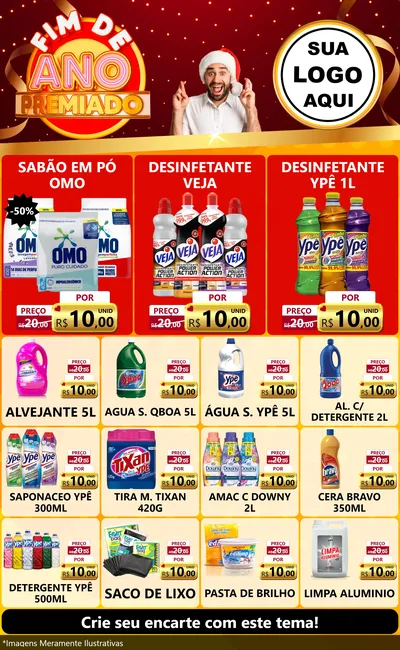 Modelo de Encarte para Encarte Grande com o tema Fim de Ano Premiado para Produtos de Limpeza