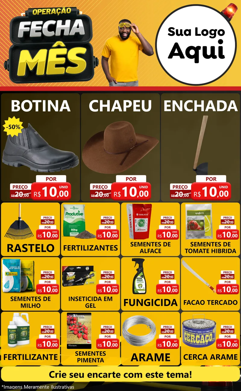 Modelo de Encarte para Encarte Grande com o tema Operação Fecha Mês para Agropecuária