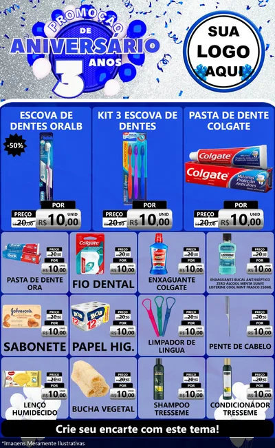 Modelo de Encarte para Encarte Grande com o tema Promoção de Aniversário - 3 Anos para Higiene Pessoal