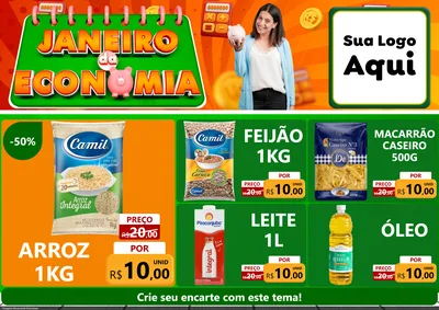 Modelo de Encarte para Encarte A4 Horizontal com o tema Janeiro da Economia para Supermercado