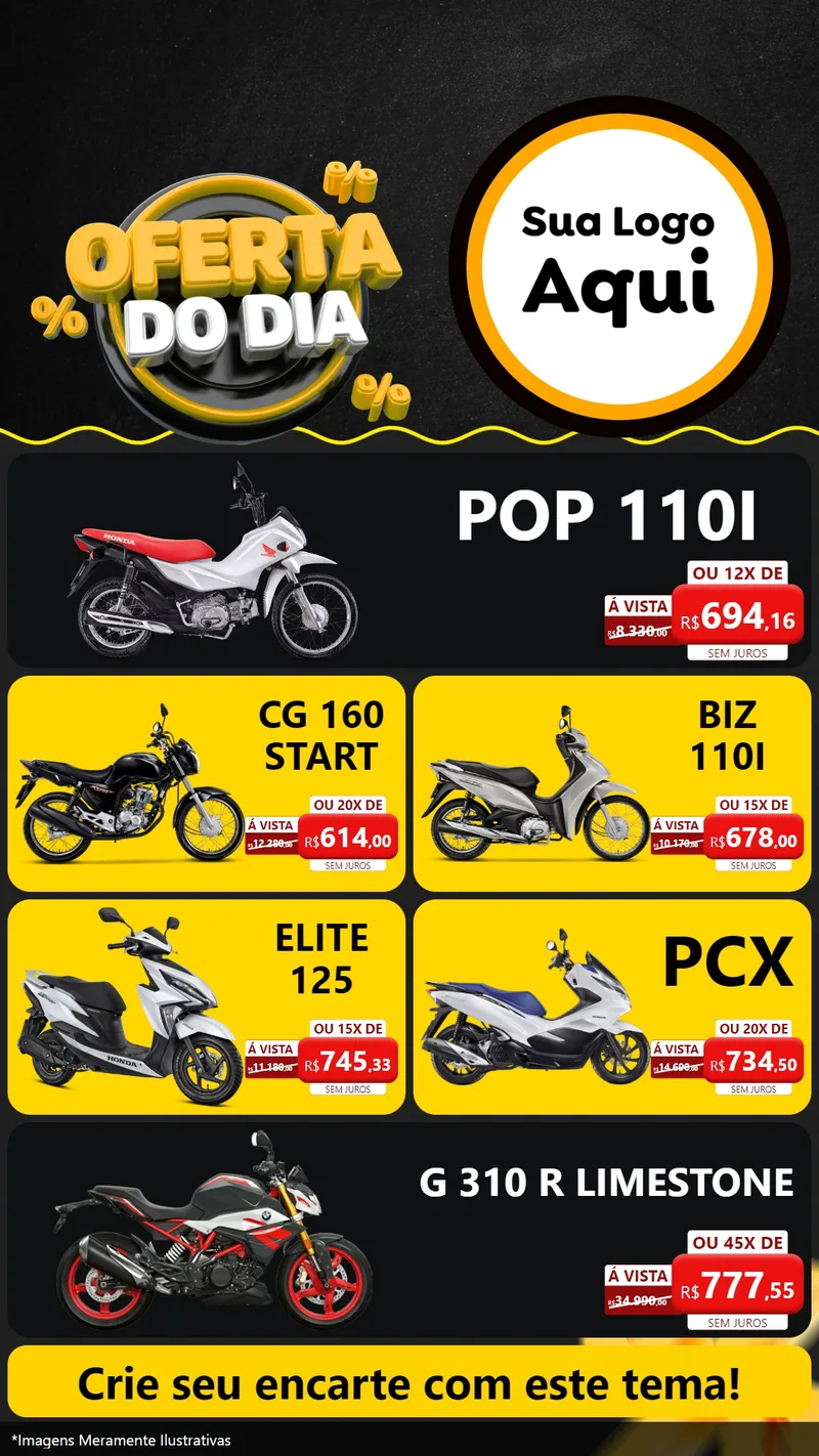Modelo de TV para TV Vertical com o tema Oferta Do Dia para Concessionaria de Motos