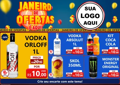 Modelo de Encarte para Encarte A4 Horizontal com o tema Janeiro de Ofertas É Aqui! para Distribuidora de bebidas
