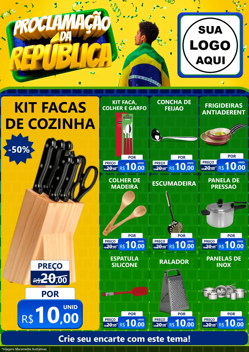 Modelo de Encarte para Encarte A4 Vertical com o tema Proclamação da República para Utilidades Domésticas