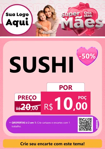 Modelo de Cartaz para Cartaz A4 Vertical com o tema Super Dia Das Mães para Comida japonesa