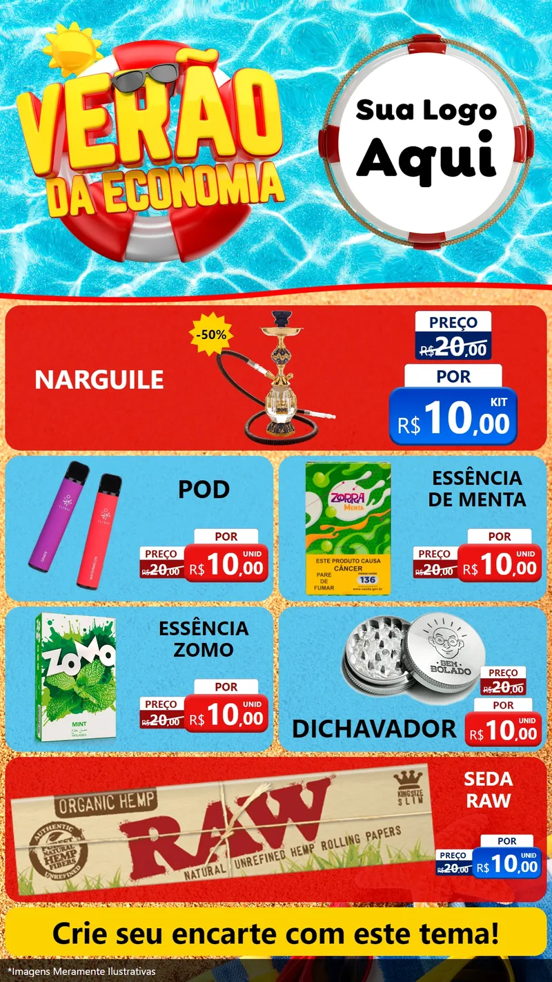 Modelo de TV para TV Vertical com o tema Verão da Economia para Tabacaria