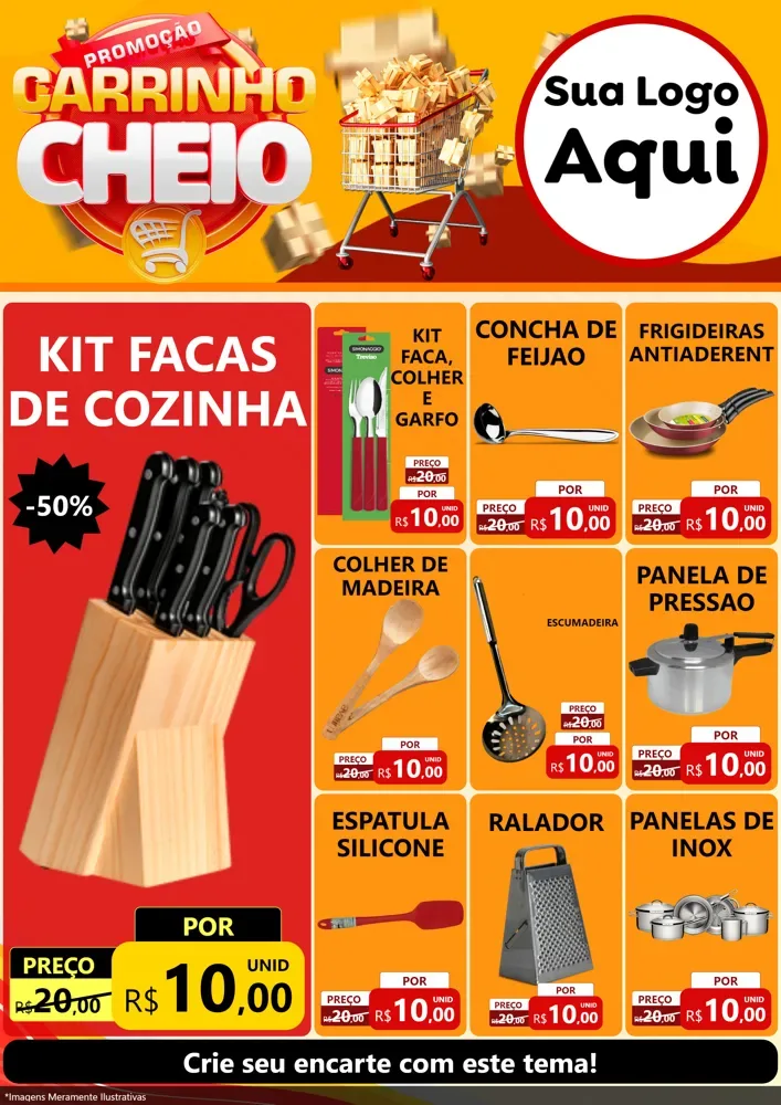 Modelo de Encarte para Encarte A4 Vertical com o tema Promoção carrinho cheio para Utilidades Domésticas