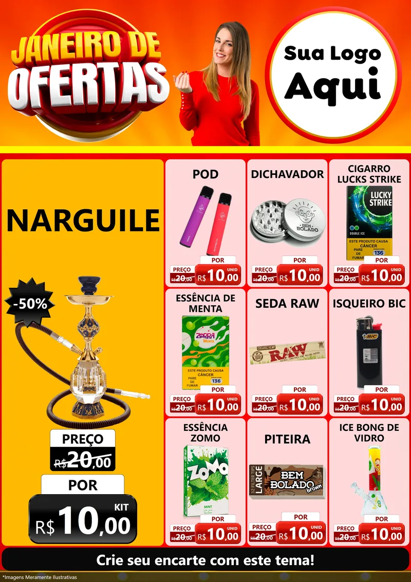 Modelo de Encarte para Encarte A4 Vertical com o tema Janeiro de Ofertas para Tabacaria