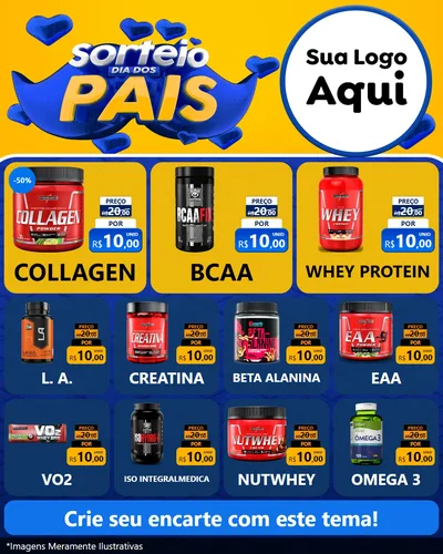 Modelo de Rede Social para Feed Instagram com o tema Sorteio Dia dos Pais para Suplementos alimentares