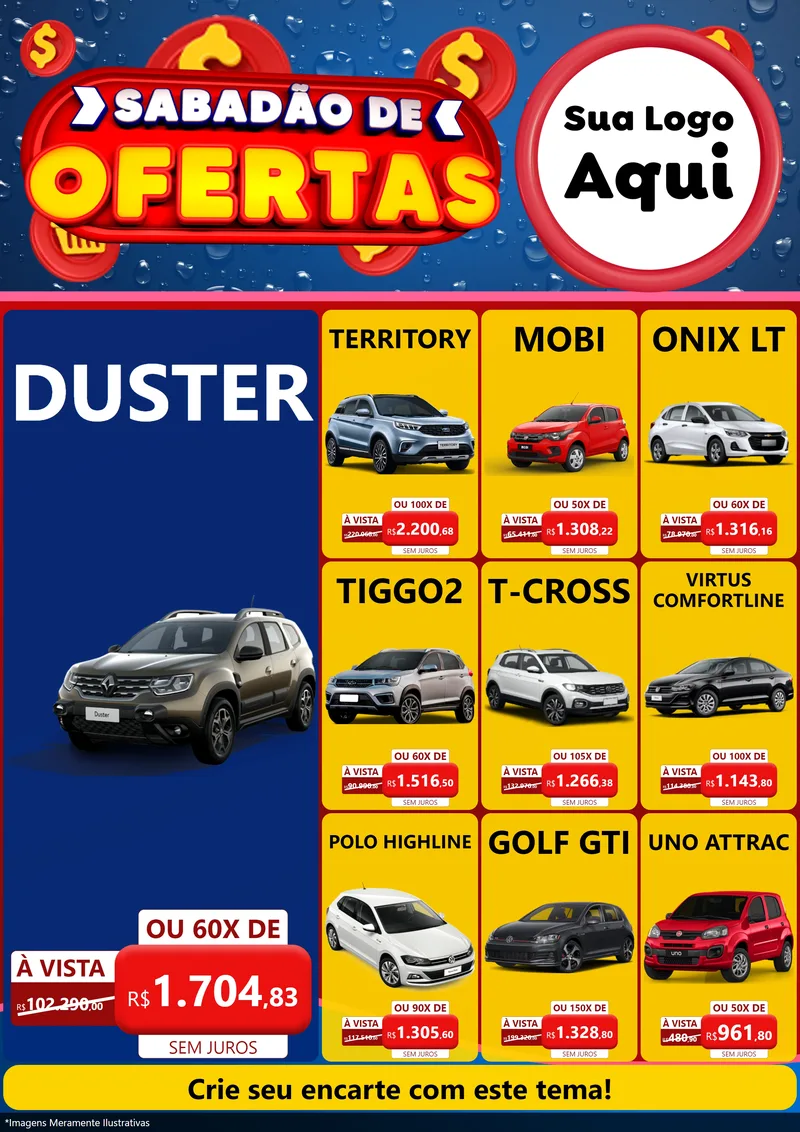 Modelo de Encarte para Encarte A4 Vertical com o tema Sabadão de Ofertas para Concessionaria de Carros