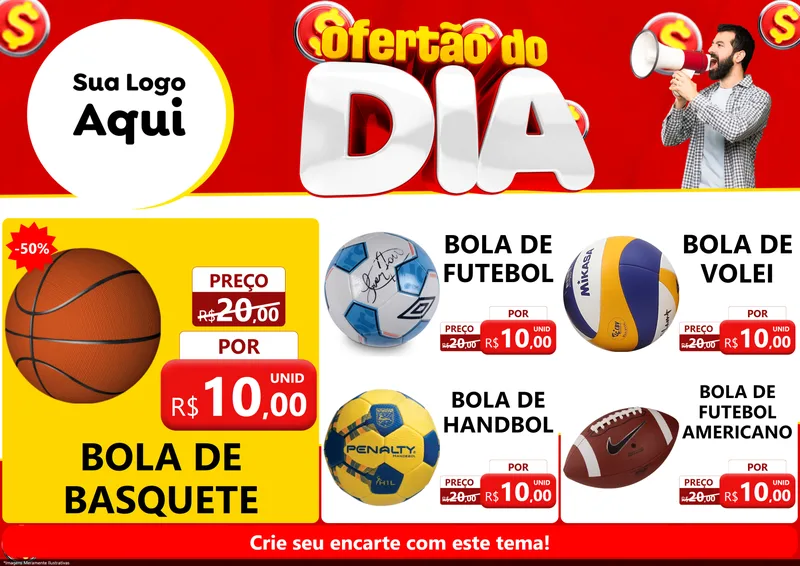 Modelo de Encarte para Encarte A4 Horizontal com o tema Ofertão do dia para Artigos Esportivos