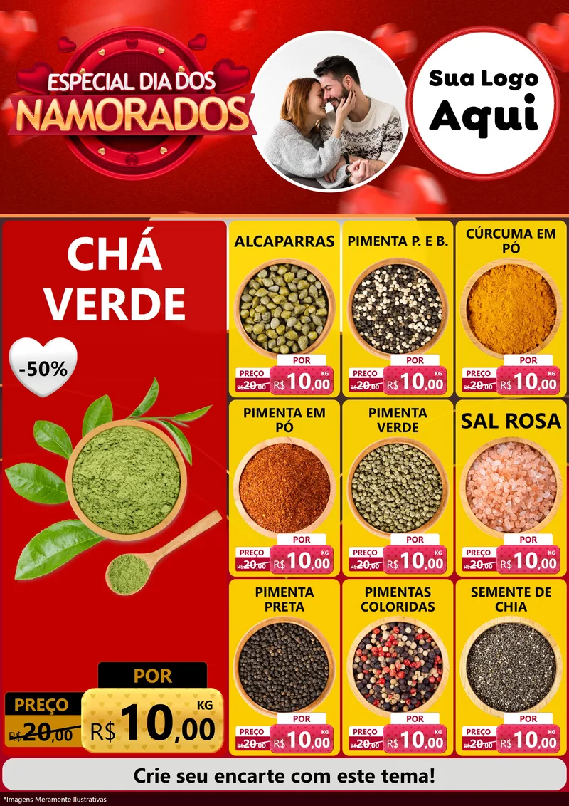 Modelo de Encarte para Encarte A4 Vertical com o tema Especial Dia Dos Namorados para Produtos Naturais