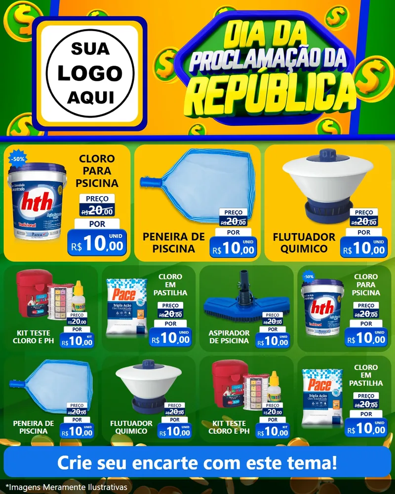Modelo de Rede Social para Feed Instagram com o tema Dia Da Proclamação da República para Produtos para Piscina