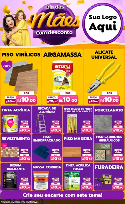 Modelo de Encarte para Encarte Grande com o tema Dia das Mães com Desconto para Material para Construção