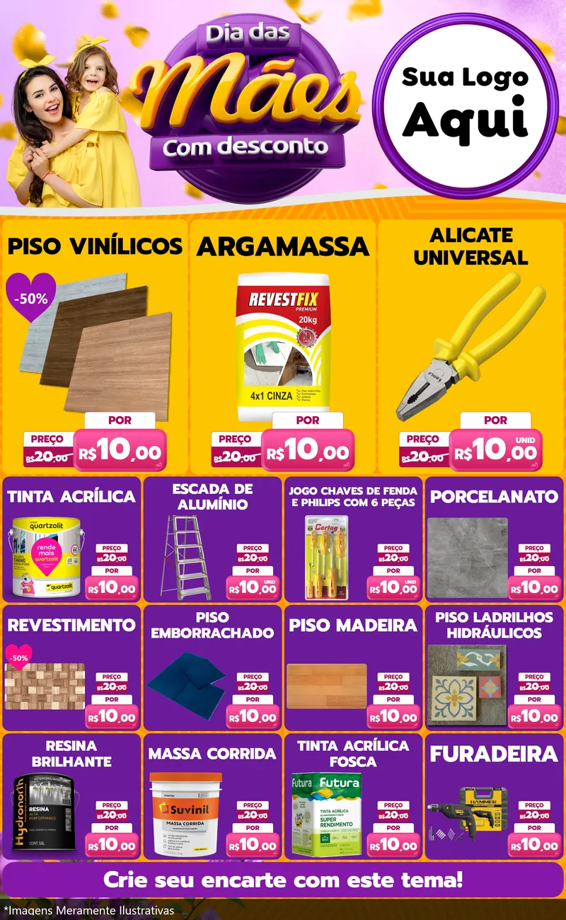 Modelo de Encarte para Encarte Grande com o tema Dia das Mães com Desconto para Material para Construção