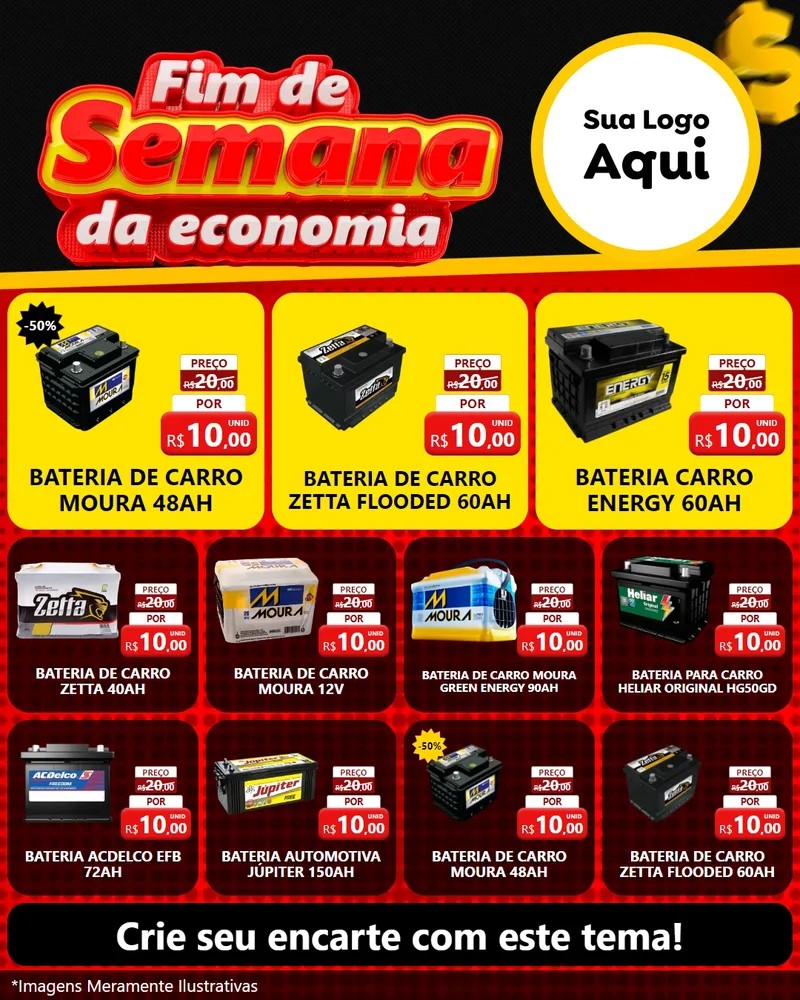 Modelo de Rede Social para Feed Instagram com o tema Fim de Semana da Economia para Baterias Elétricas