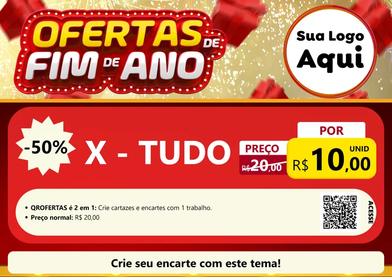 Modelo de Cartaz para Cartaz A4 Horizontal com o tema Ofertas de Fim de Ano para Hamburgueria