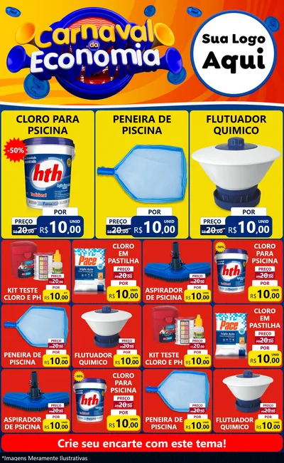 Modelo de Encarte para Encarte Grande com o tema Carnaval da Economia para Produtos para Piscina