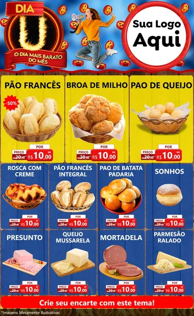 Modelo de Encarte para Encarte Grande com o tema Dia U - O Dia Mais Barato Do Mês para Padaria