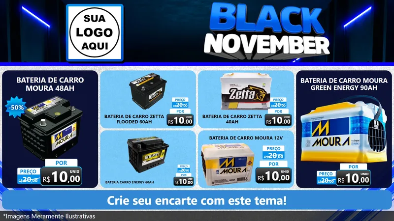 Modelo de TV para TV Horizontal com o tema Black November para Baterias Elétricas