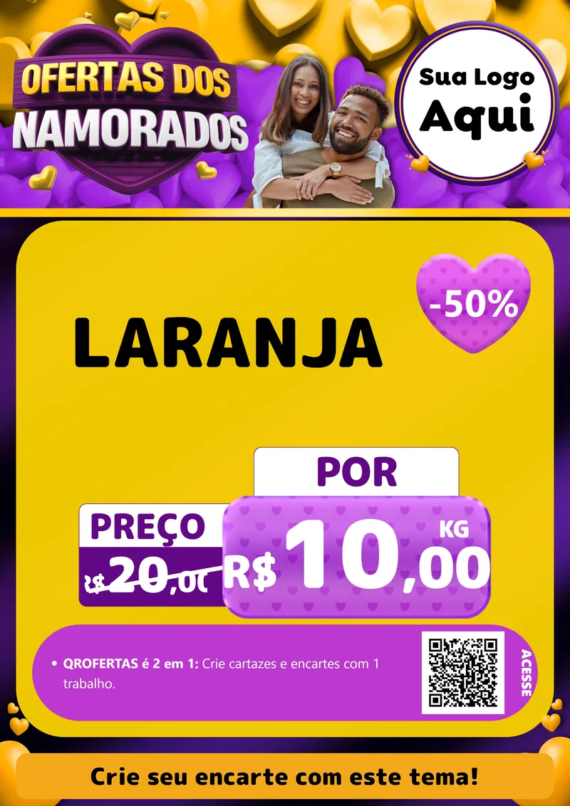 Modelo de Cartaz para Cartaz A4 Vertical com o tema Oferta Dos Namorados para Hortifrúti