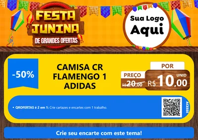 Modelo de Cartaz para Cartaz A4 Horizontal com o tema Festa Junina de Grandes Ofertas para Roupas e acessórios